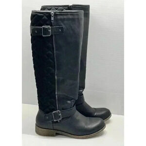 Justfab Women's Size 7 Black Faux Leather‎ Corinthia Quilted Riding Boots Zip Up